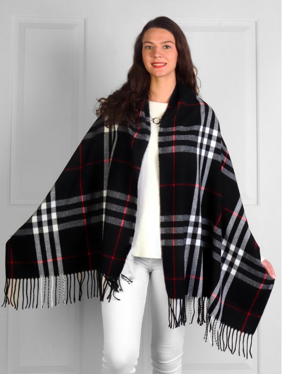 Cashmere Feeling Plaid Patterned Scarf W/ Tassels